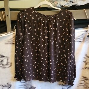 Ann Taylor Factory Brown Smocked Long Sleeve Blouse
